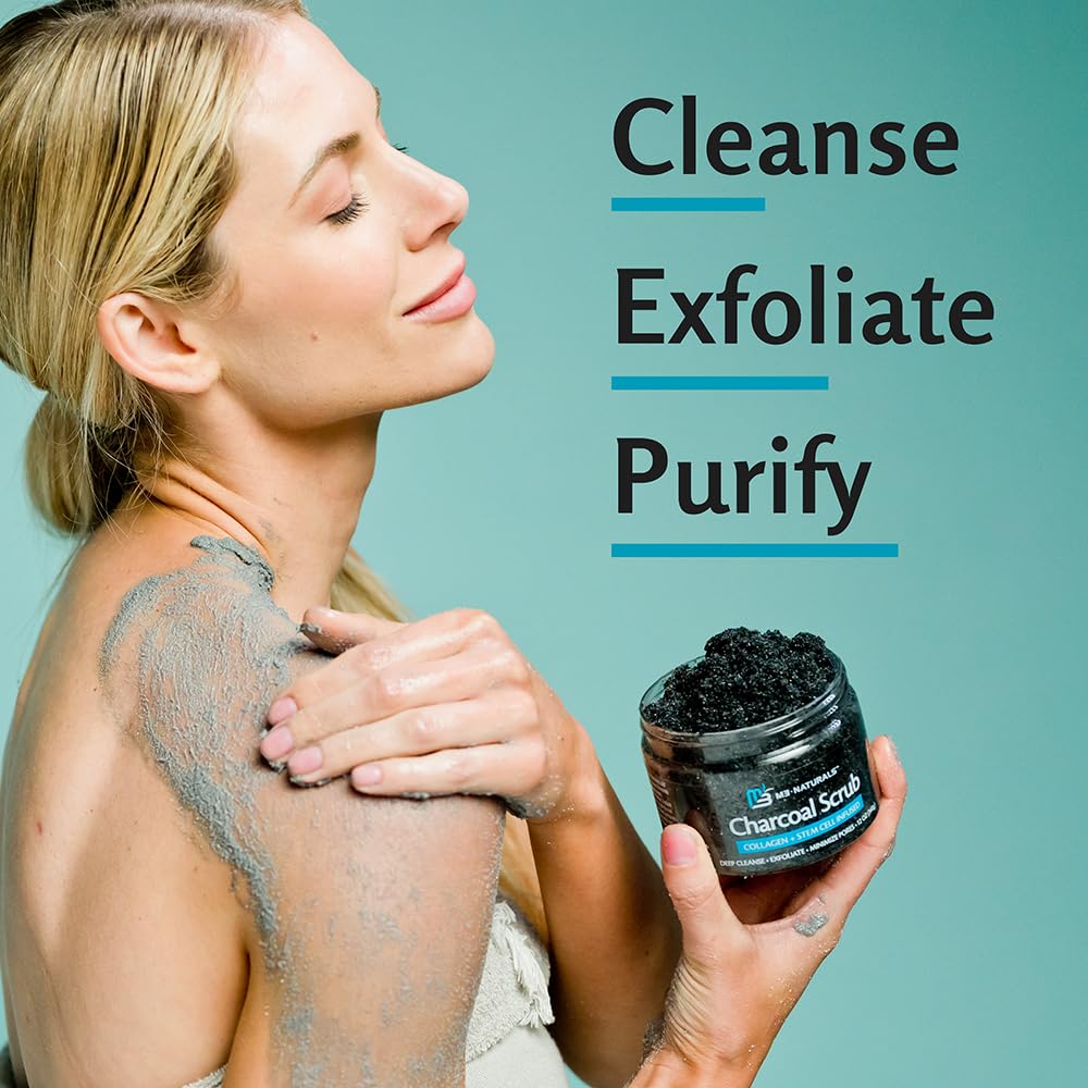 Charcoal Scrub Face Foot & Body Exfoliator Infused with Collagen and Stem Cell Natural Exfoliating Salt Body Scrub for Toning Skin Cellulite Skin Care Body by M3 Naturals : Beauty & Personal Care