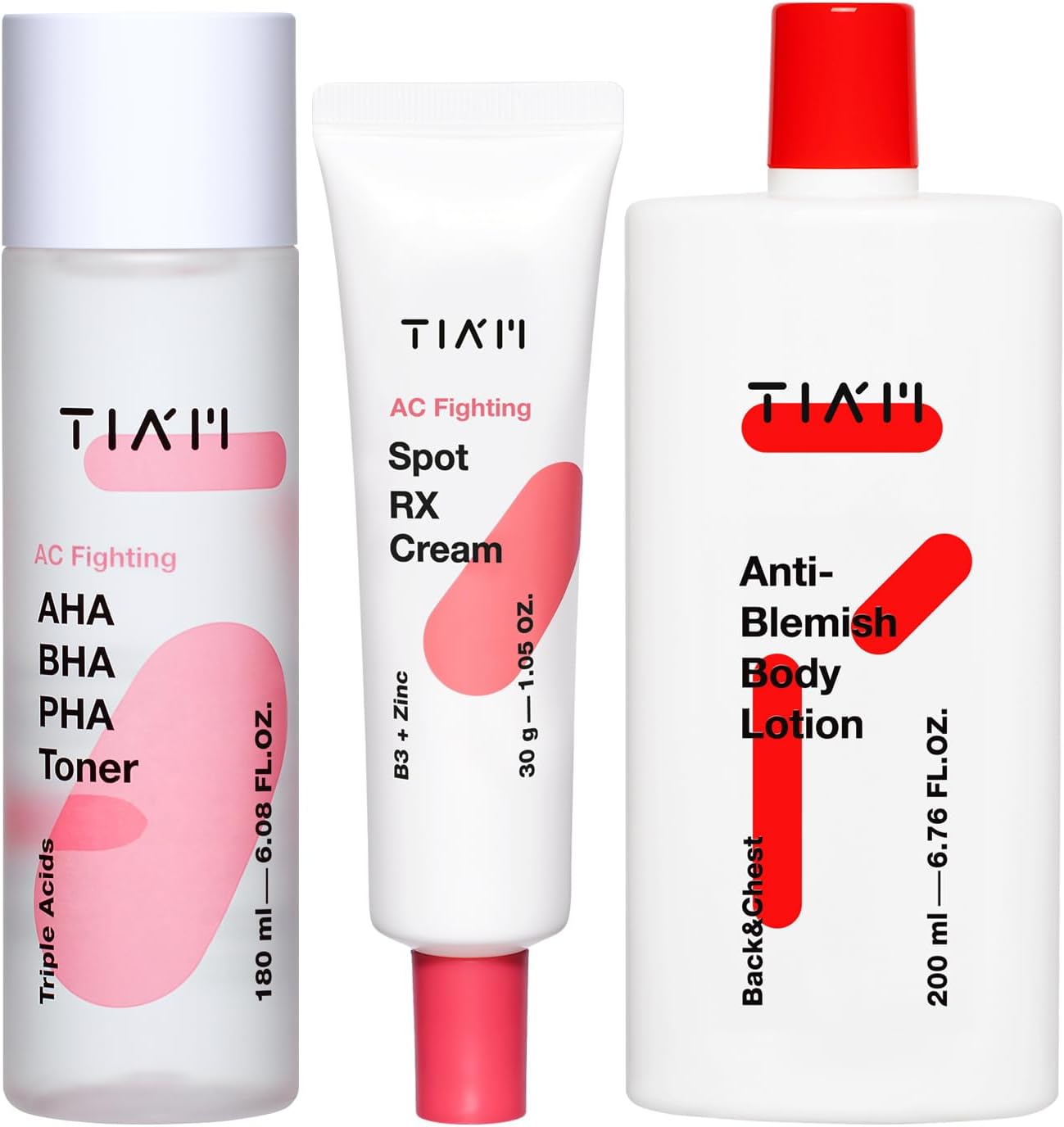Tiam Blemish Care Trio: Ac Fighting Aha Bha Pha Toner, Ac Fighting Spot Rx Cream, Anti-Blemish Body Lotion, Gentle Exfoliation, Even Skin Tone, Korean Skincare Set