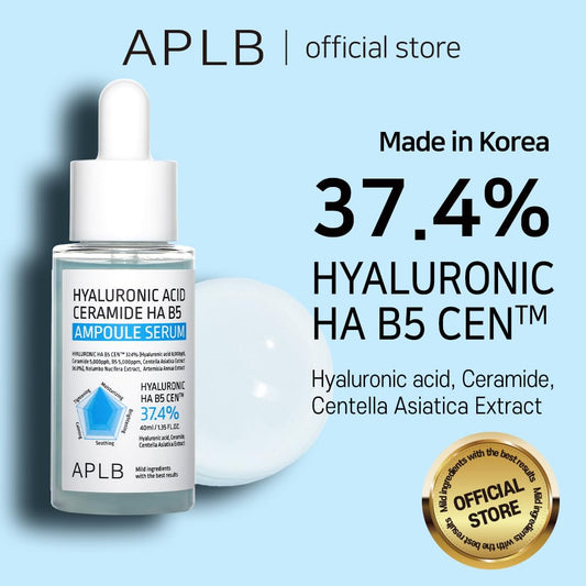 Aplb Hyaluronic Acid Ceramide Ha B5 Ampoule Serum | Hyaluronic Ha B5 Cen™ 37.4% 1.35 Fl.Oz/Korean Skincare, Long Lasting Moisturizing, Revitalize For Gentle And Improve Skin Texture