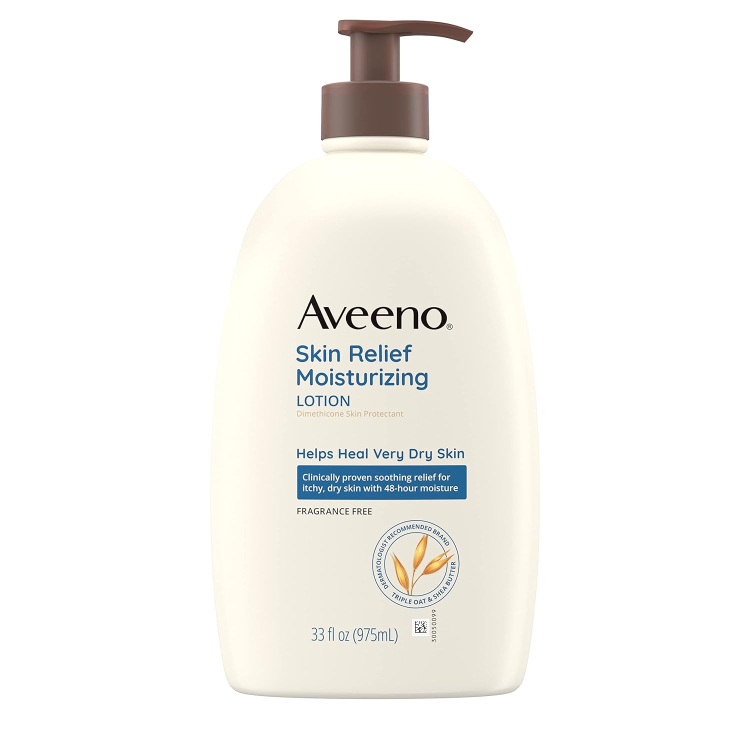 Aveeno Skin Relief Moisturizing Lotion For Very Dry Skin With Soothing Triple Oat & Shea Butter Formula, Dimethicone Skin Protectant Helps Heal Itchy, Dry Skin, Fragrance-Free, 33 Fl. Oz