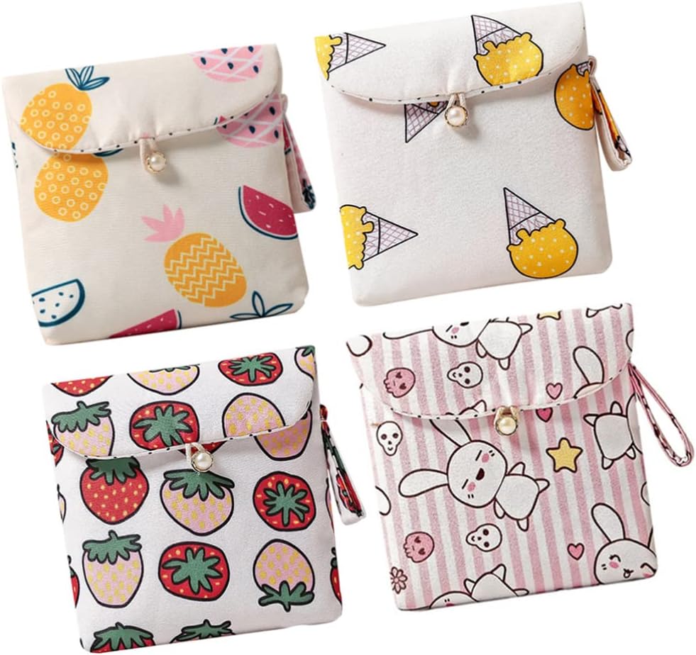 Multitool Wallet Period Bag Linen Coin Purse: 4Pcs Napkin Storage Bags Tampon Pouches Portable Pad Holders for Teen Girls Women Ladies Headphone Accessories