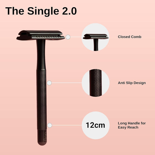 FLON® Single 2.0 Premium Long Handle Double-Edged Safety Razor | Sustainable Plastic Free Zero Waste Gift UK