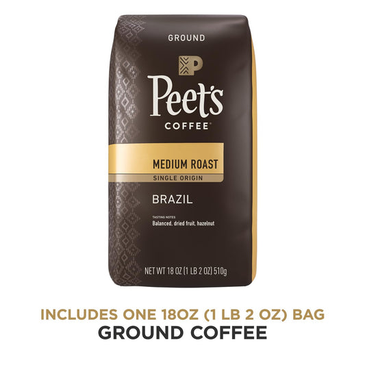 Peet's Coffee, Medium Roast Ground Coffee - Single Origin Brazil 18 Ounce Bag