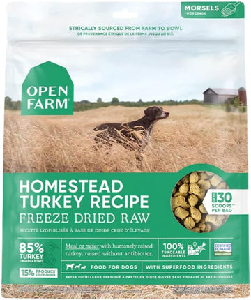 Open Farm Freeze Dried Raw Dog Food, Humanely Raised Meat Recipe with Non-GMO Superfoods and No Artificial Flavors or Preservatives (13.5 Ounce (Pack of 1), Homestead Turkey Recipe)