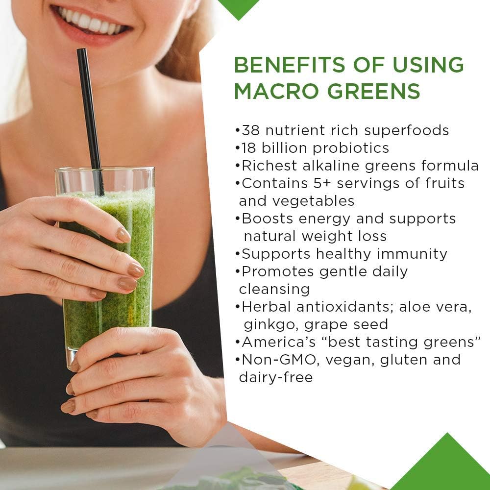 MacroLife Naturals Macro Greens Powder 38 Superfood Probiotic Antioxidant Enzyme & Herbal Supplement Immunity Energy Cleanse - Non-GMO Vegan Gluten-Free Dairy-Free - 10oz (30 Servings) : Health & Household