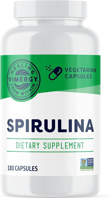 Vimergy Natural Spirulina Capsules – Super Greens Supplement – Nutrient Dense Blue-Green Algae Superfood Capsules - Usa Grown, Non-Gmo, Soy-Free, Gluten-Free, Kosher, Vegan & Paleo Friendly (180 Ct)