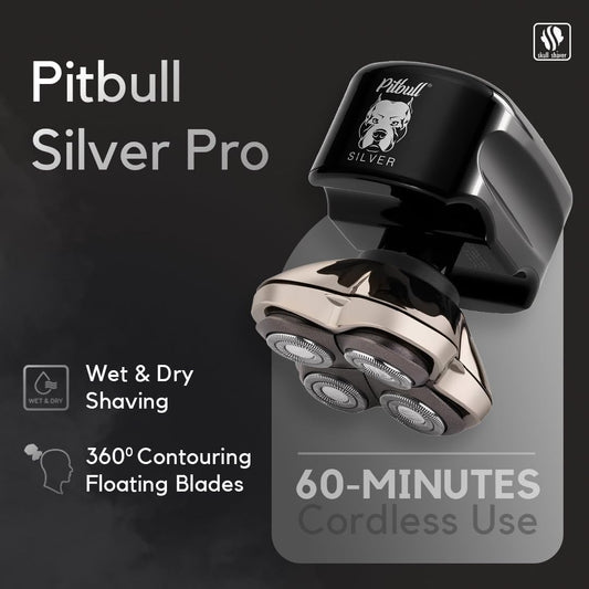 Skull Shaver Pitbull Silver Pro: Electric Head Shaver For Men, Wet & Dry Bald Head Shaver With Ergonomic Design - Perfect Grooming For Men