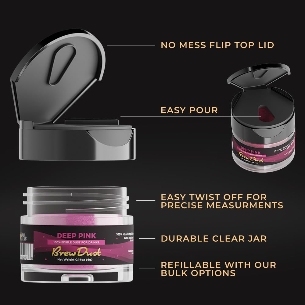 Brew Glitter - Deep Pink Brew Dust (4G, 1X Shaker Jar) | Edible Glitter For Drinks, Cocktails, Beer, Garnish & Beverages! : Grocery & Gourmet Food