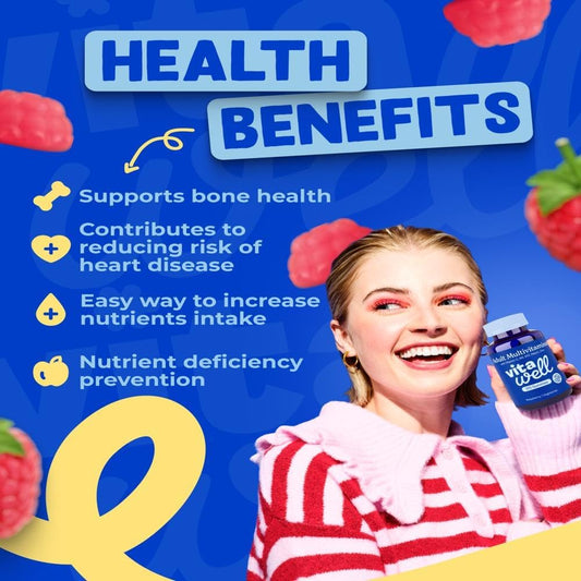 Vitawell Adult Multivitamin Gummies - 120 Raspberry Flavour Gummies (2 Month Supply) | Complex Vitamin D Formula | Chewable Multivitamins For Men & Women | Immune Support | 10 Essential Adult Vitamin