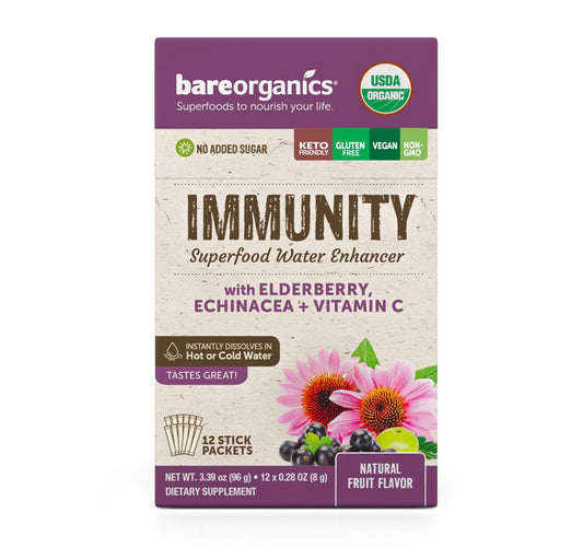 BareOrganics On-The-Go Immunity Superfood Water Enhancer — Organic Drink Mix, 0.28 Ounce (Pack of 12)