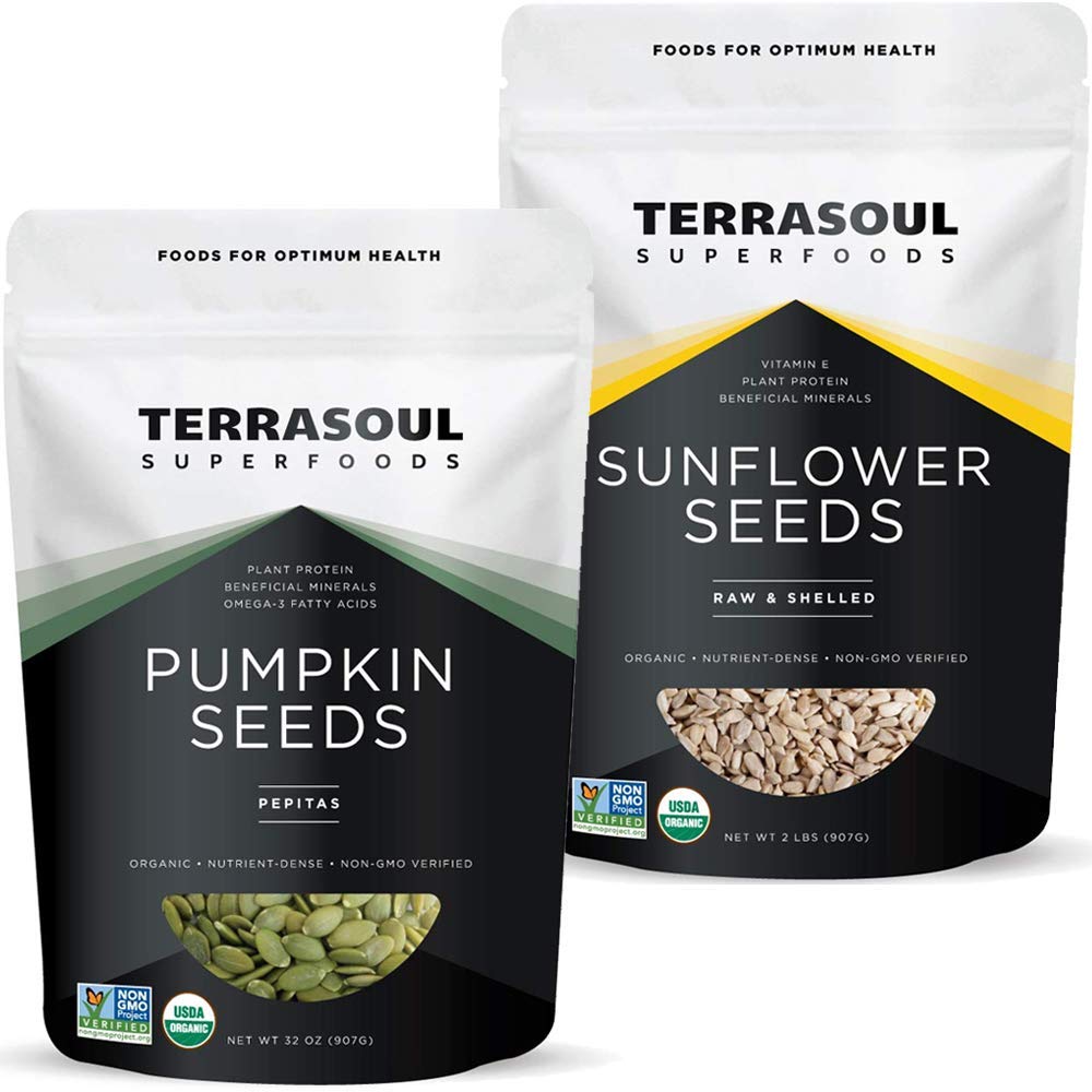 Terrasoul Superfoods Organic Pumpkin Seeds 2Lb + Organic Sunflower Seeds 2Lb Bundle