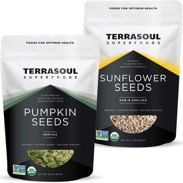 Terrasoul Superfoods Organic Pumpkin Seeds 2Lb + Organic Sunflower Seeds 2Lb Bundle