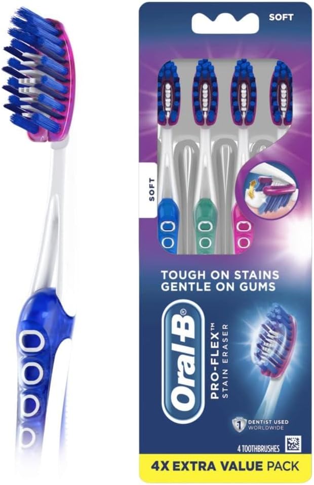 Oral-B Pro-Flex Stain Eraser Toothbrushes, Soft, 4 Count