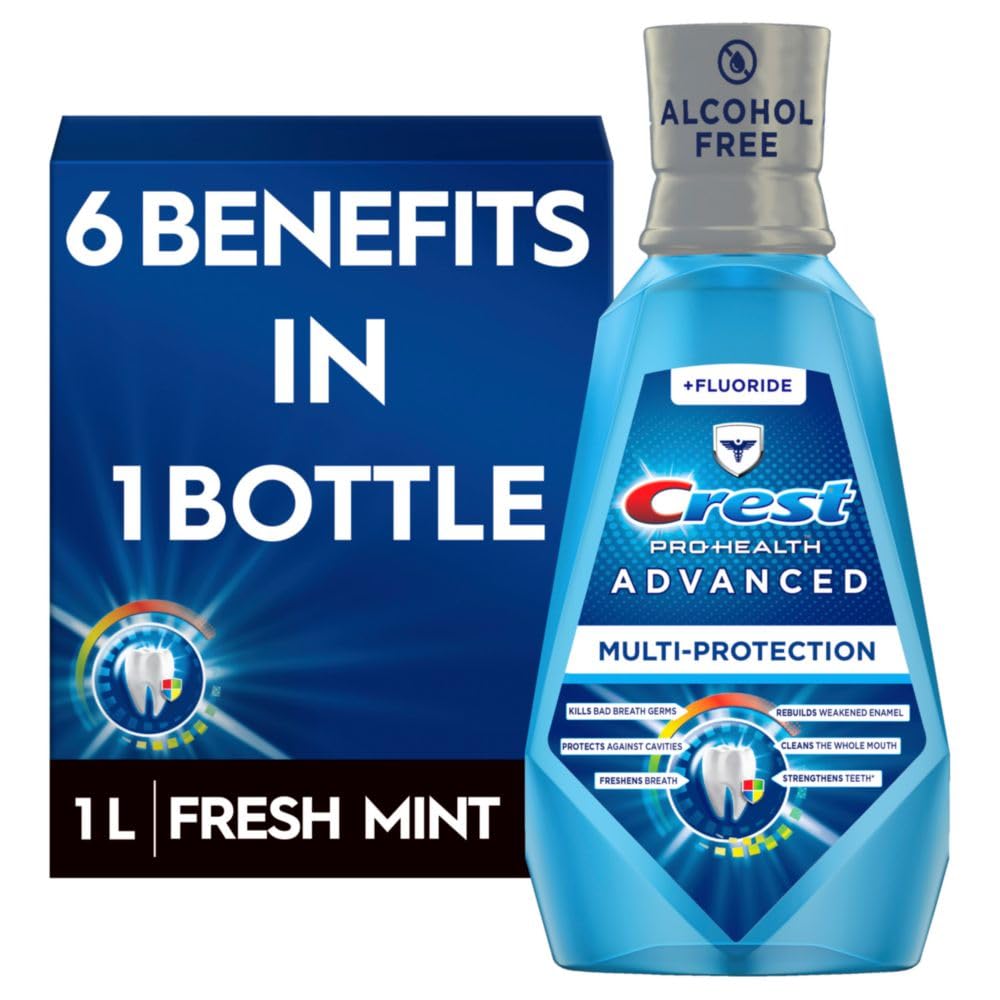 Crest Pro-Health Advanced Mouthwash, Alcohol Free, Multi-Protection, Fresh Mint, 1 L (33.8 Fl Oz)