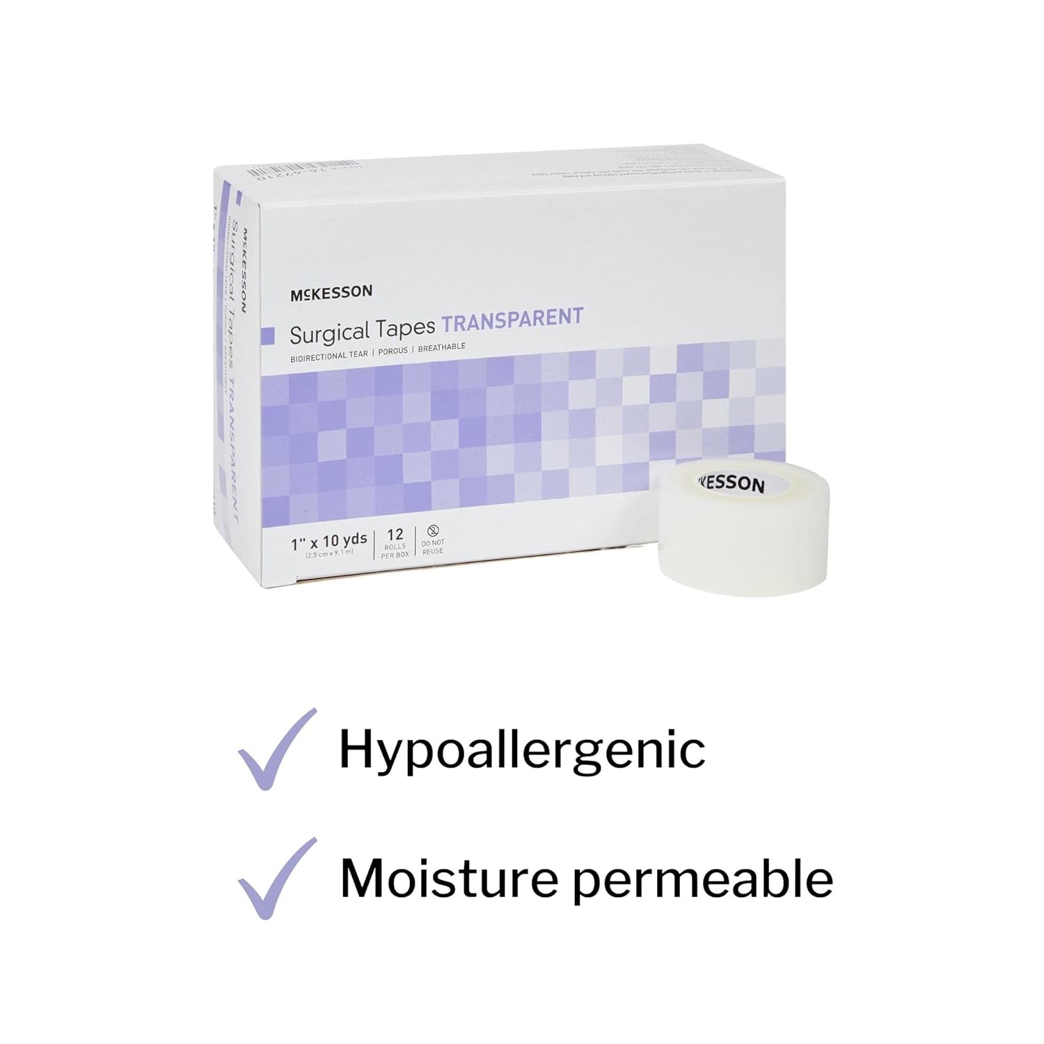 McKesson Surgical Tape, Non-Sterile, Air Permeable Plastic, 1 in x 10 yd, 12 Rolls, 1 Pack : Health & Household