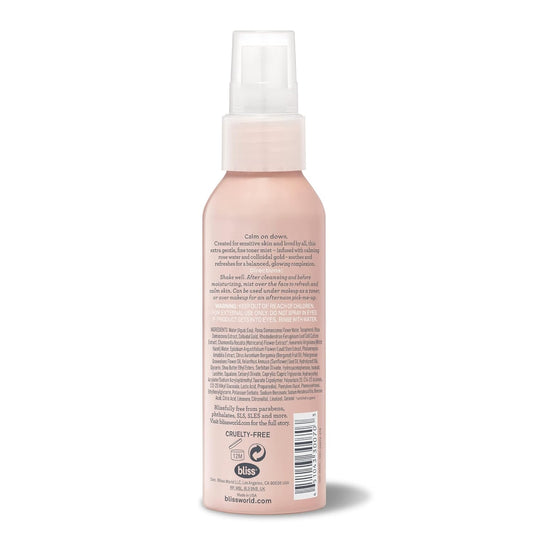 Bliss Rose Gold Rescue Toner Mist, Soothing & Refreshing Face Spray | Calming Rose Flower Water & Nourishing Colloidal Gold for Sensitive Skin | Clean | Cruelty-Free | Paraben Free | Vegan | 3.4 oz