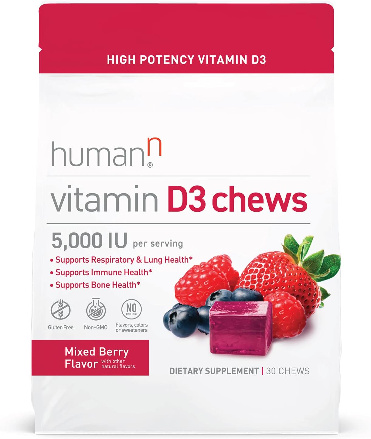 Humann Vitamin D3 Chews - High Potency Vitamin D3 5000Iu (125Mcg) Helps Support Healthy Mood, Immune Support, Respiratory Health & Bone Health, Mixed Berry Flavor, 30-Count