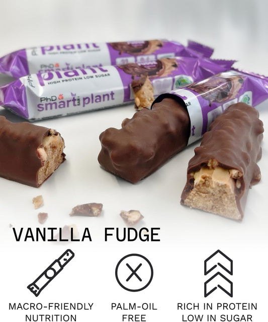 Phd Nutrition Smart Plant Bar Low Calorie, High Protein Low Sugar Vegan Protein Bar/Protein Snacks, Vanilla Fudge Flavour, 20G Of Plant Protein, 64G Bar (12 Pack)