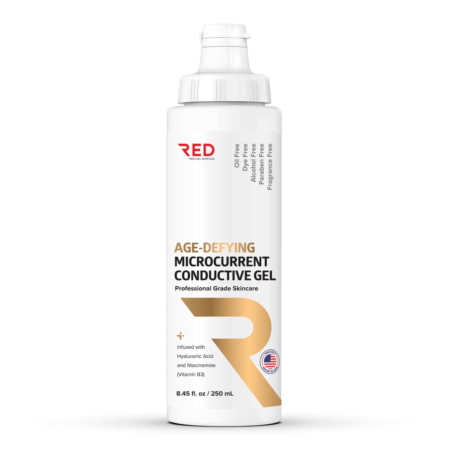 Age-Defying Microcurrent Conductive Gel With Hyaluronic Acid & Niacinamide (Vitamine B3), 8.45 Fl Oz - Long-Lasting, Non-Greasy, Hypoallergenic - 2 Bottles + Applicator, 8.45 Fl Oz / 250Ml