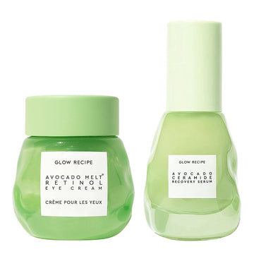 Glow Recipe Avocado Soothe + De-Puff Duo - Avocado Ceramide Serum (30Ml) + Overnight Melt Retinol Eye Cream (15Ml) - Serum To Reduce Redness & Boost Hydration + Anti-Aging Under Eye Cream To Depuff