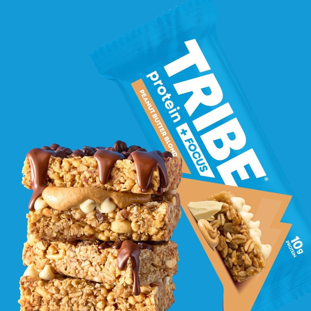 TRIBE Protein + Focus Bar - Peanut Butter Blondie - 10g Protein, 9 Energy & Focus Nutrients, Lions Mane, Plant Based, Vegan Snack & Gluten Free (60g x 12 Bars) : Amazon.co.uk: Health & Personal Care