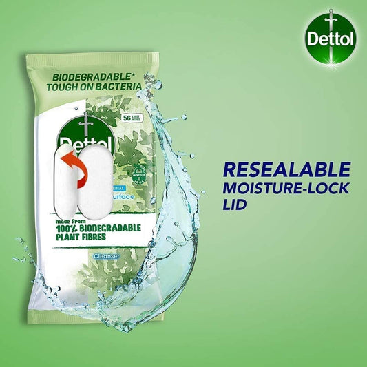 Dettol Anti-Bacterial Multi Surface Wipes Cleanser Large Wipes, Pack Of 56