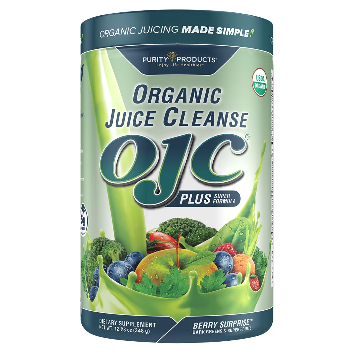 Certified Organic Juice Cleanse OJC Plus Berry Surprise - Purity Products - 30+ Organic Veggies and Fruits - 5 Grams of Fiber - Promotes Energy and Digestive Function - 12.28 oz - 348 g - 30 Servings