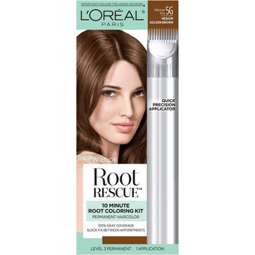 L'Oreal Paris Magic Root Rescue 10 Minute Root Hair Coloring Kit, Permanent Hair Color With Quick Precision Applicator, 100 Percent Gray Coverage, 5G Medium Golden Brown, 1 Kit (Packaging May Vary)