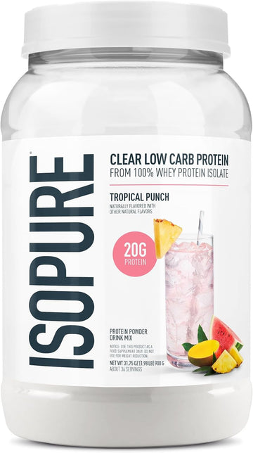 Isopure 100% Pure Whey Isolate Protein Powder Infusions, Lactose Free, Gluten Free, Naturally Flavored, Tropical Punch, 20G Protein Per Serving, 1.9 Lbs, 36 Servings