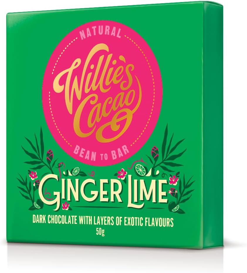 Willie'S Cacao - Ginger & Lime Bar, 70% Dark Chocolate With Ginger And Lime - 50G X 12 - Vegan Chocolate - Artisan Chocolate - Bean To Bar