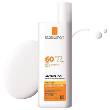 La Roche-Posay Anthelios Light Fluid Facial Sunscreen Spf 60 | Lightweight Sunscreen For Face | Fluid Texture | Broad Spectrum Spf + Antioxidants | Oil Free & Oxybenzone Free | Travel Size 1.7 Fl. Oz