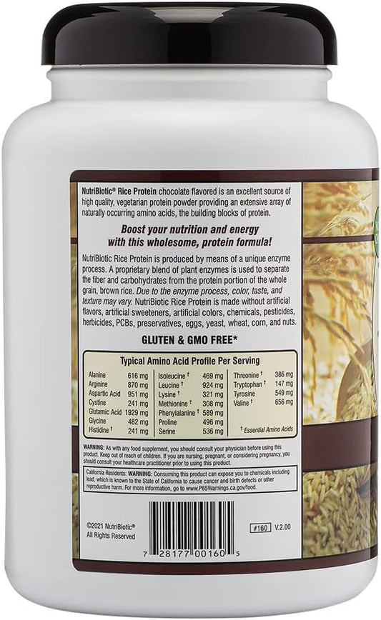 NutriBiotic Chocolate Rice Protein, 1 lb. 6.9 oz | Low Carb, Vegetarian & Keto-Friendly Raw Protein Powder | Grown & Processed Without Chemicals, GMOs or Gluten | Easy to Digest & Nutrient-Rich