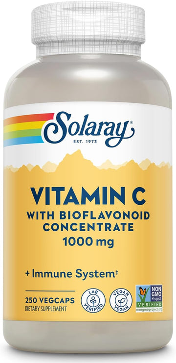 Solaray Vitamin C W/Rose Hips, Acerola & Bioflavonoids, 1000Mg, Supports Immune Function & Healthier Skin, Hair, Nails, Non-Gmo, Vegan, 250 Ct