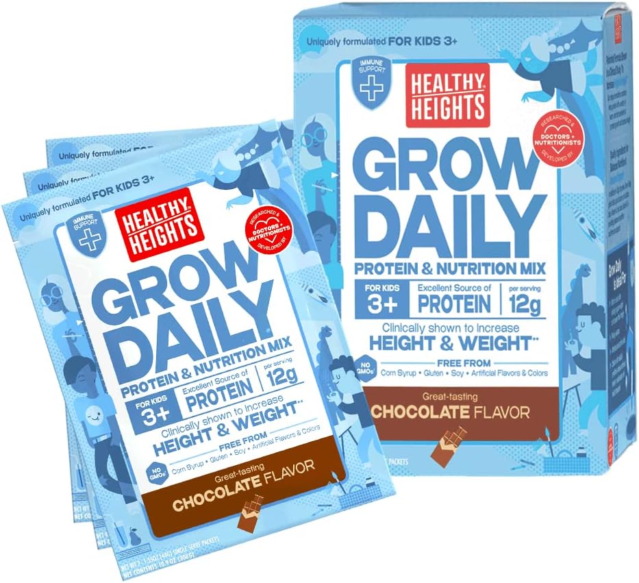 Healthy Height Kids Protein Powder (Chocolate) - 7-ct Single-Serves - Developed by Pediatricians - High in Protein Nutritional Shake - Contains Key Vitamins & Minerals with Low Sugar