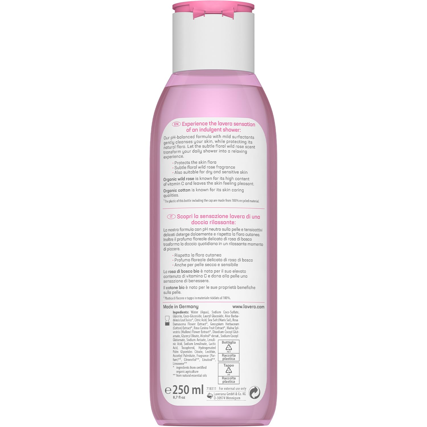 Lavera Indulgent Body Wash - Cleansing With Wild Rose & Cotton - Ph-Neutral Formula, Protects The Skin Microbiome And Moisturizing - Peta Certified - Vegan - Natural Cosmetics - 8.45 Fl.Oz. : Baby
