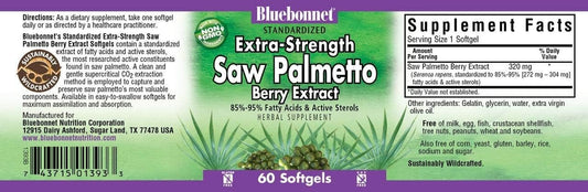 Bluebonnet Extra Strength Saw Palmetto Berry Extract Supplement, 60 Count