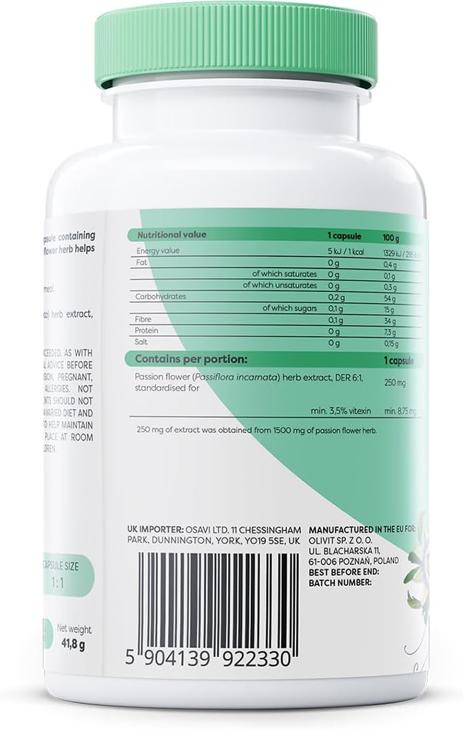 Osavi Passiflora 250 mg – 120 Vegan Capsules | Standardized Passion Flower Extract for Relaxation & Sleep Support | Helps with Mental Tension & Anxiousness : Amazon.co.uk: Health & Personal Care