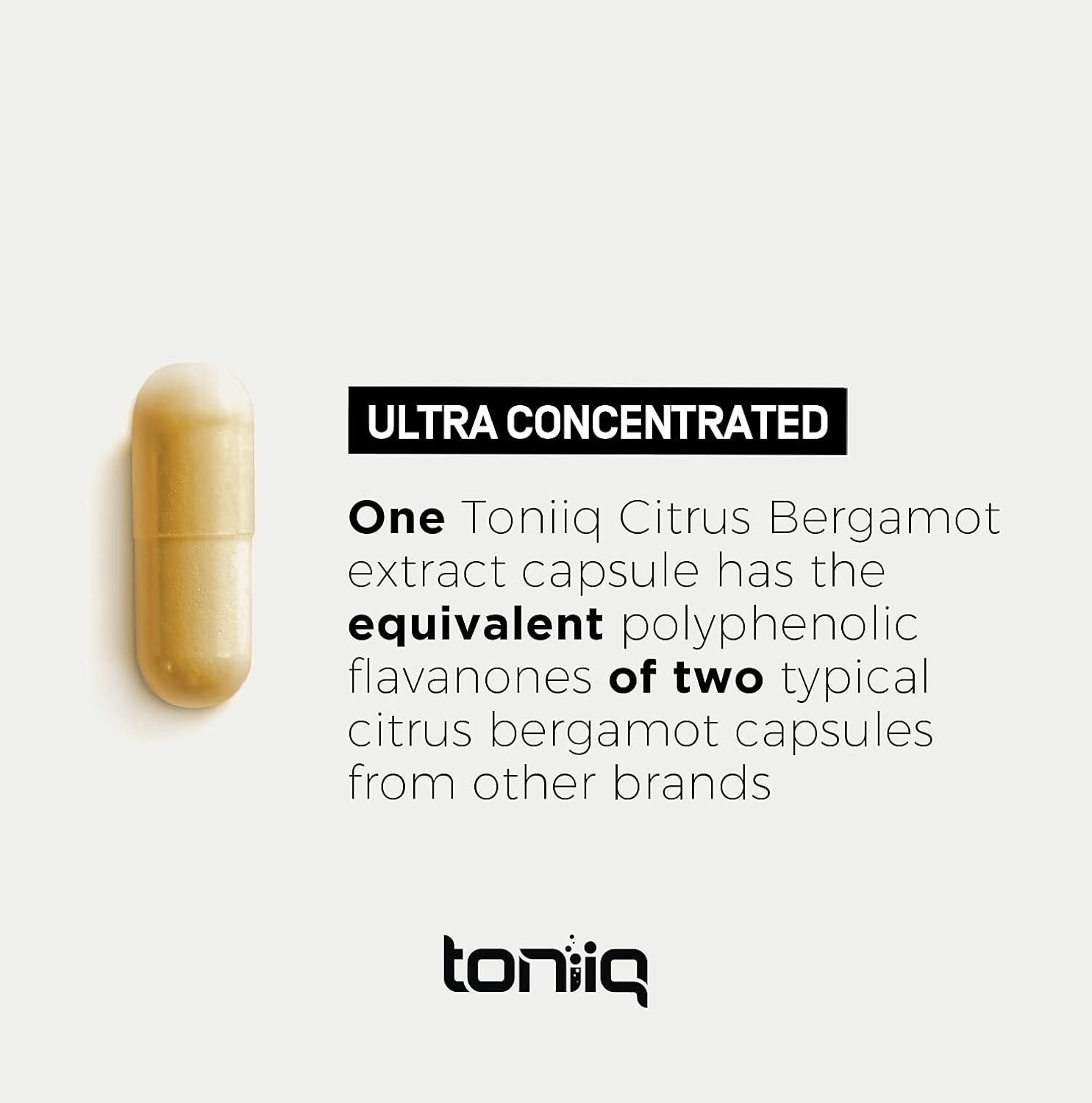 Toniiq 50% Polyphenolic Flavanones Citrus Bergamot Capsules From Calabria - 1000Mg Concentrated Formula With 500Mg Of Polyphenols - Highly Purified And Bioavailable - 90 Vegetarian Capsules