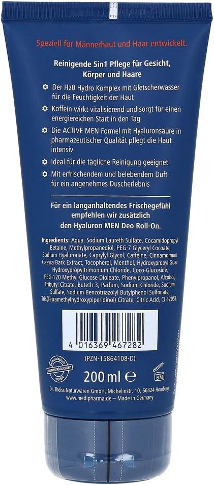Dr. Theiss Naturwaren, Hyaluron Active Men Shower Gel 200 Ml, Colourless, Pack Of 1