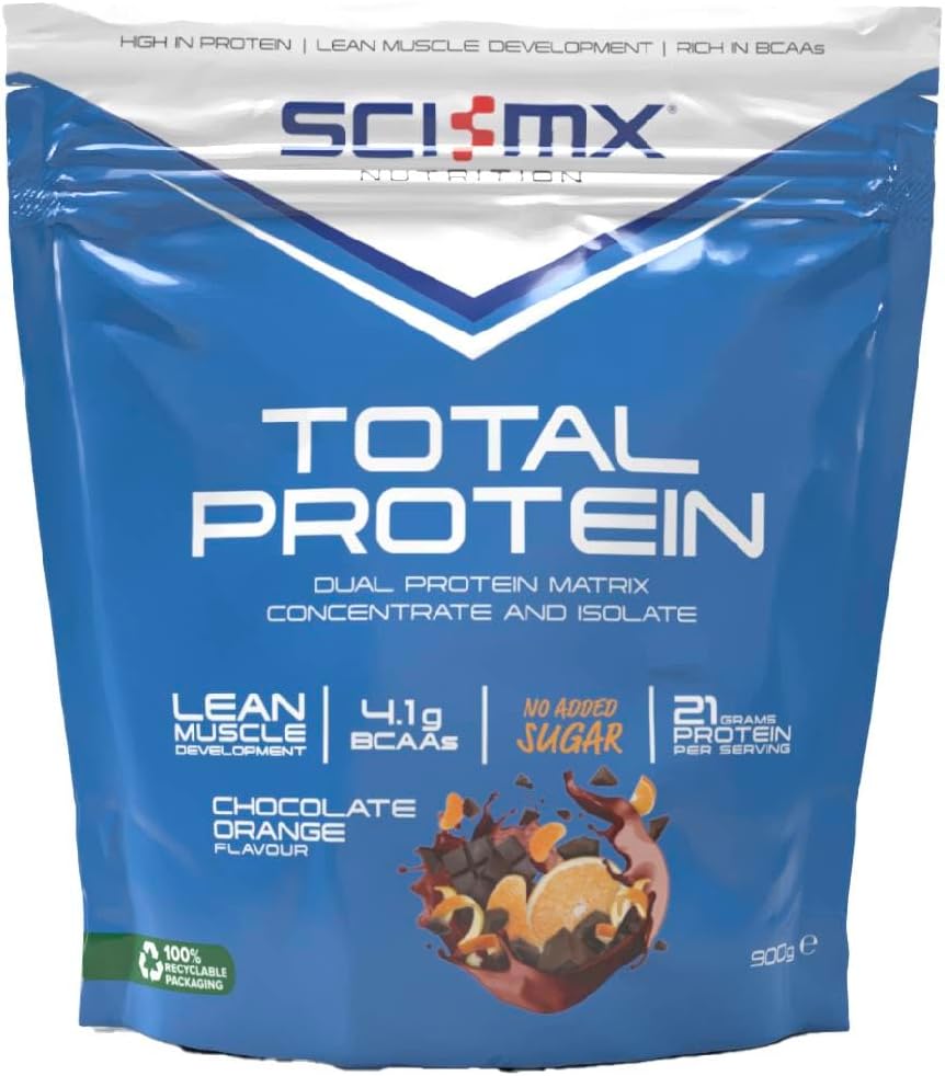 Sci-Mx Total Protein - Concentrate & Isolate Protein Powder - Lean Muscle Development - Chocolate Orange • No Added Sugar • 4.1G Bcaas + 21G Protein Per Serving • 900G