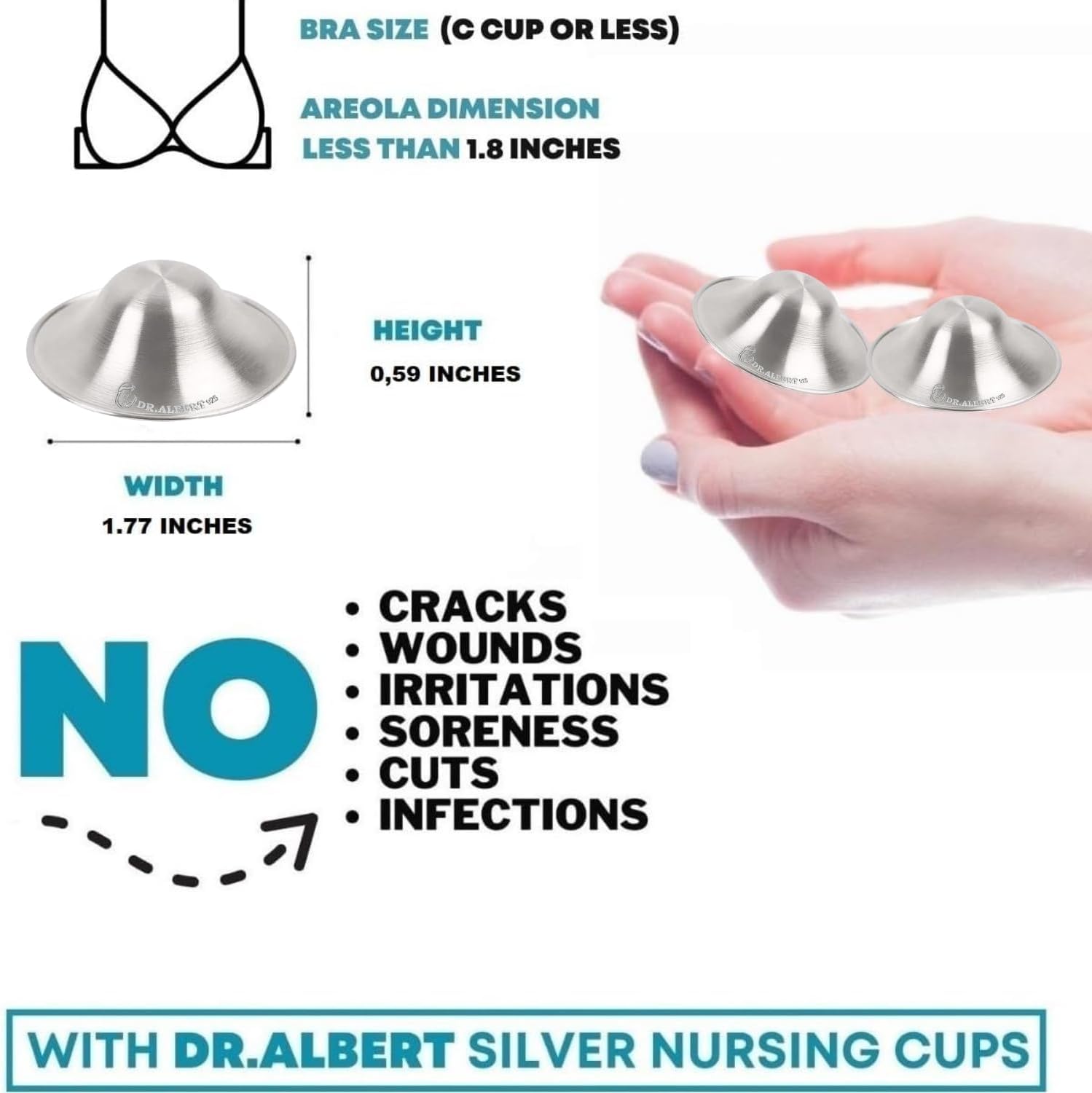 DR.ALBERT The Original Silver Nursing Cups Nipple Covers Breastfeeding Essentials Postpartum Gifts for New Moms Care Protector Supplies Pregnancy No Need for Cream and Pads Shield 925 Newborn Baby : Baby