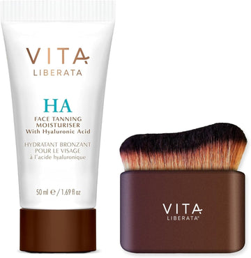 Vita Liberata Ha Face Tan 50Ml & Brush Bundle, Tanning Moisturiser With Hyaluronic Acid, Hydrating Skincare, Sun-Kissed Radiant Glow, Includes Application Blending Brush, Streak Free Result