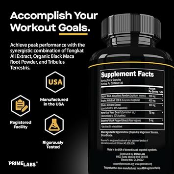 Prime Labs Prime Test Testosterone Booster + Night Duty Sleep Supplement + Tongkat Ali Plus (60 Count Each) : Health & Household