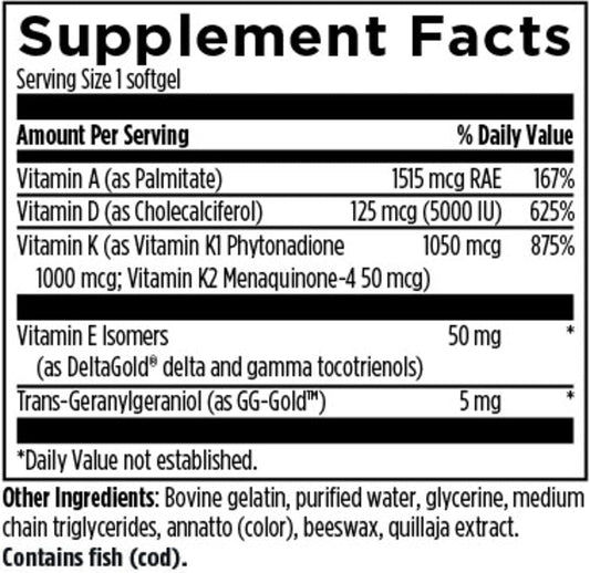 Vitamin D Complex | D3 5000Iu With Vitamin A, E (Tocopherols And Tocotrienols), K1 + K2 | Fat Soluble Vitamins Blend | 60 Softgels