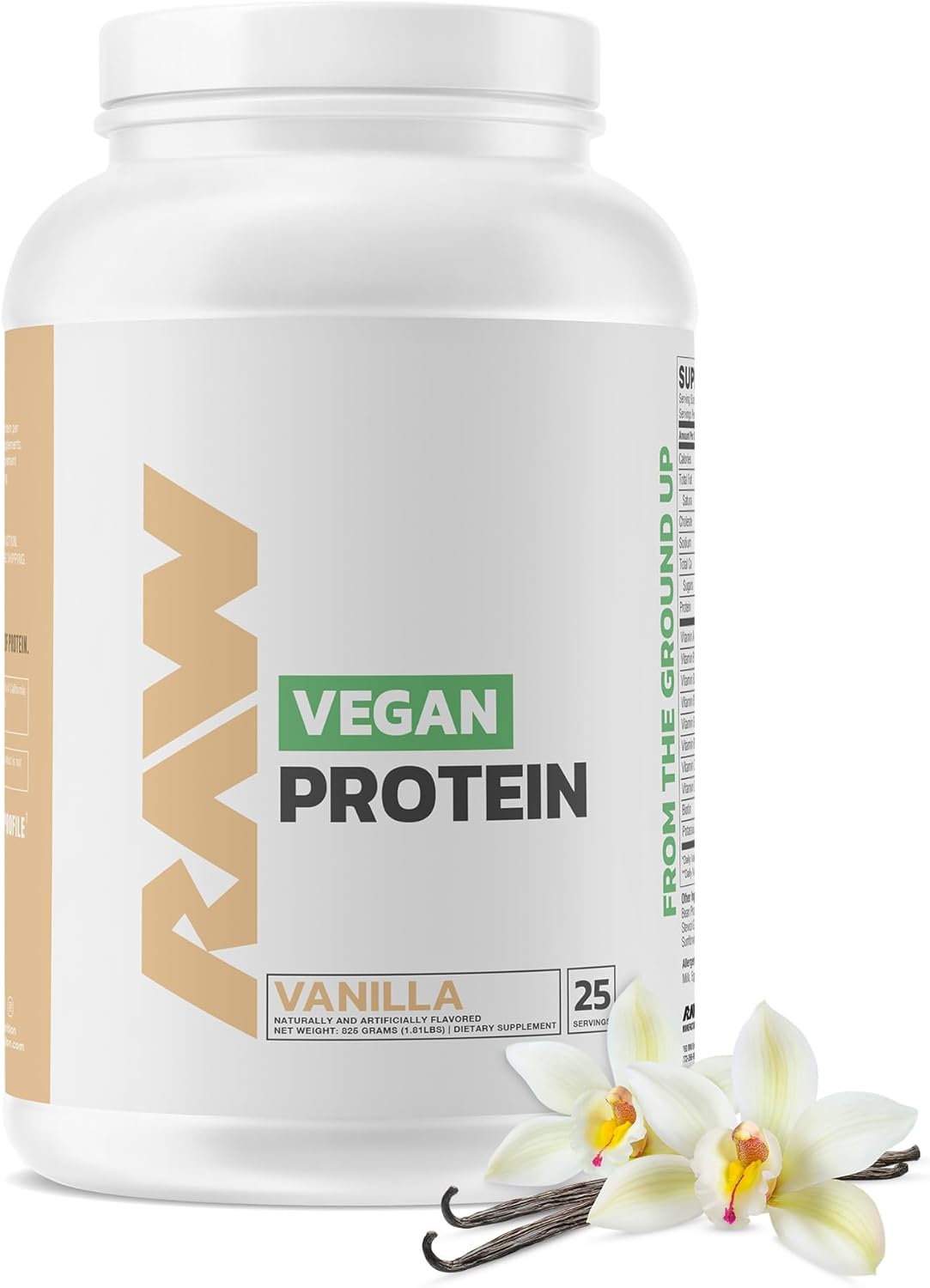 Raw Vegan Protein Powder, Vanilla - 20G Of Plant-Based Protein Powder & Fortified With Vitamins For Muscle Growth & Recovery - Low-Fat, Low Carb, Naturally Flavored & Sweetened - 25 Servings