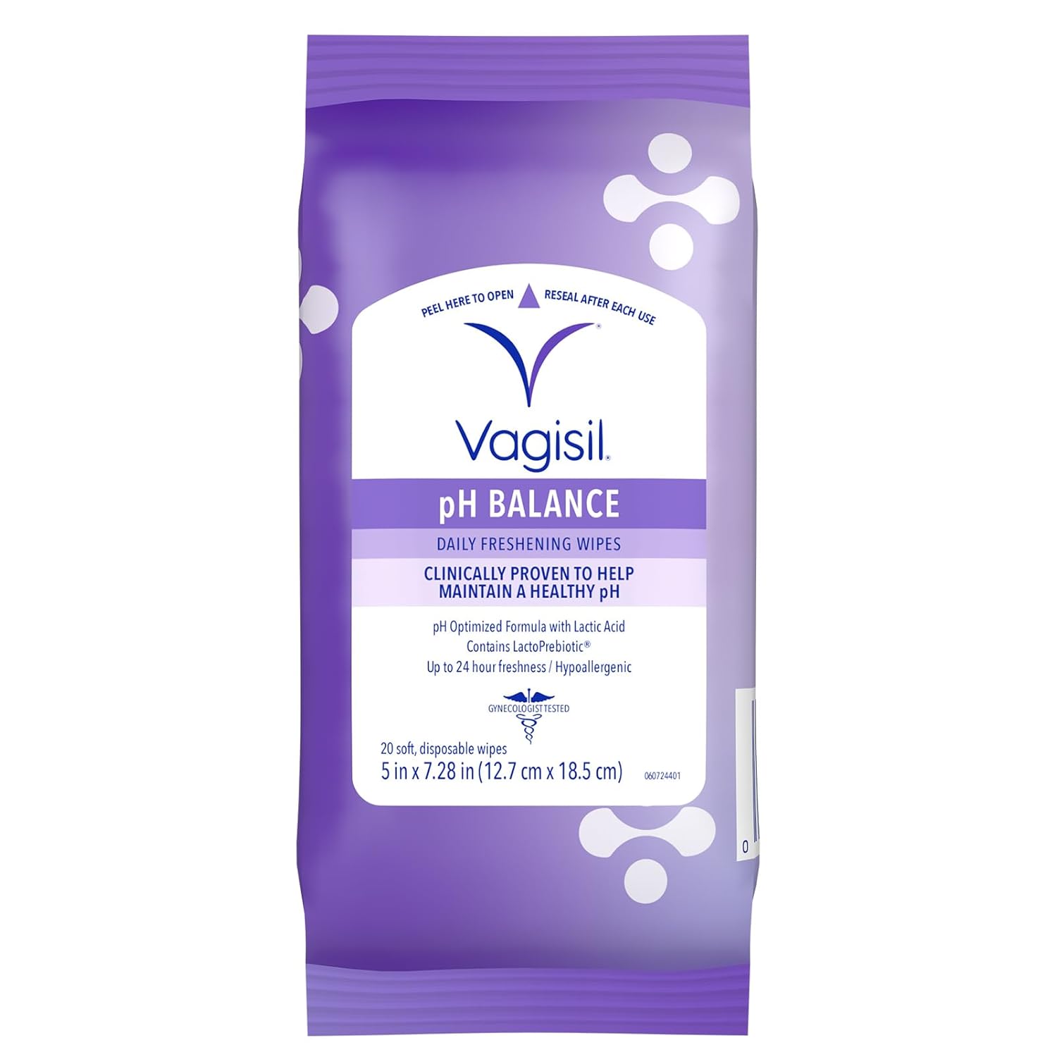 Vagisil Ph Balance Daily Freshening Wipes For Feminine Hygiene In Resealable Pouch, Gynecologist Tested & Hypoallergenic, 20 Wipes (Pack Of 1)