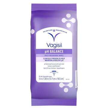 Vagisil Ph Balance Daily Freshening Wipes For Feminine Hygiene In Resealable Pouch, Gynecologist Tested & Hypoallergenic, 20 Wipes (Pack Of 1)
