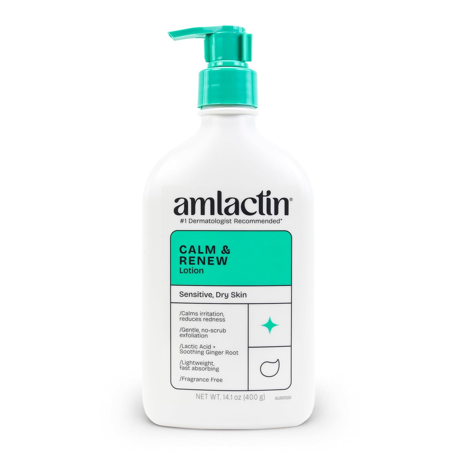 Amlactin Calm & Renew Lotion, 14.1 Oz - Therapeutic Body And Face Moisturizer For Sensitive Skin - Exfoliator And Body Lotion For Dry Skin With Lactic Acid Aha And Soothing Ginger Root