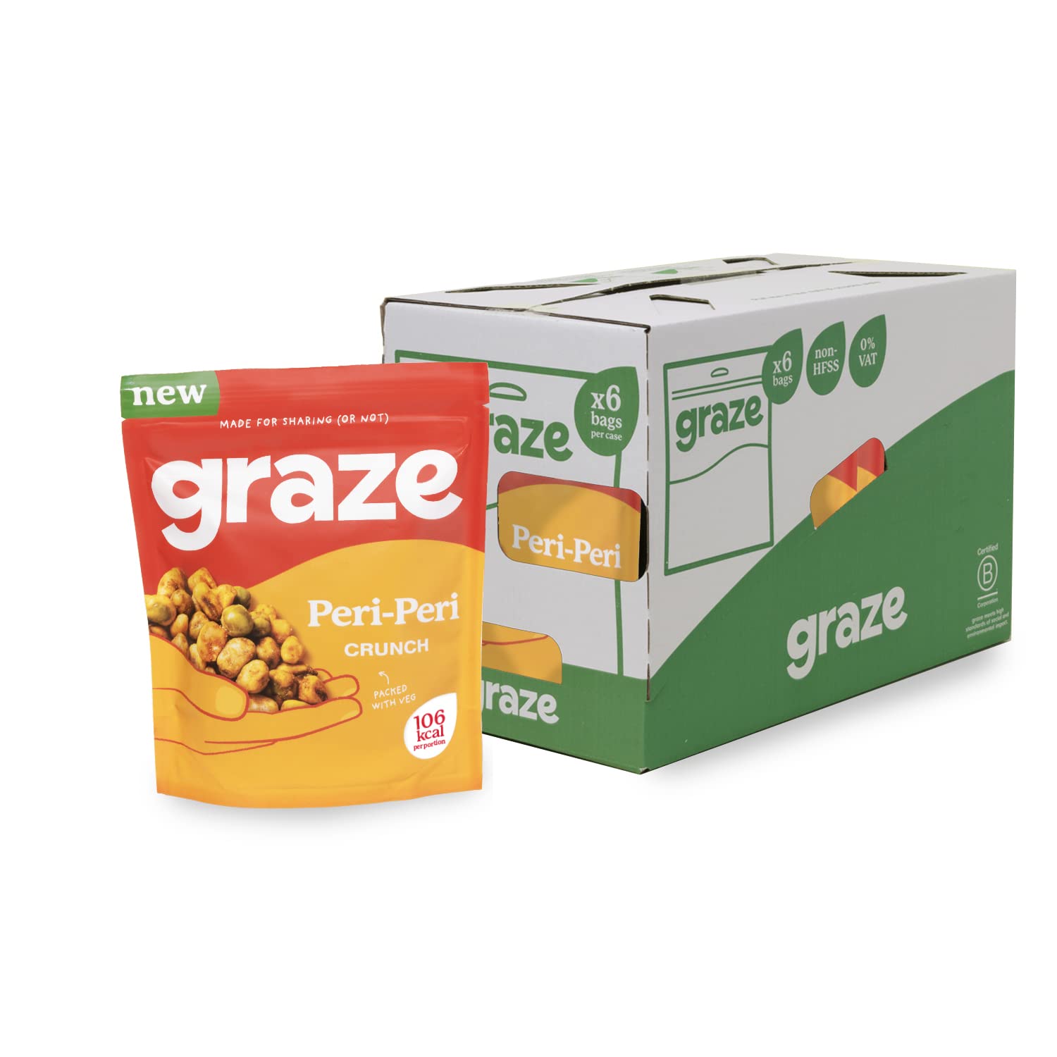 Graze - Peri Peri Snacks - Healthy Snacks Alternative For Crisps, Mixed Nuts & Pretzels - Ideal If You Love Corn, Broad Beans And Corn Hoops Mixed Savoury Vegan Snacks (6X100G Pack)