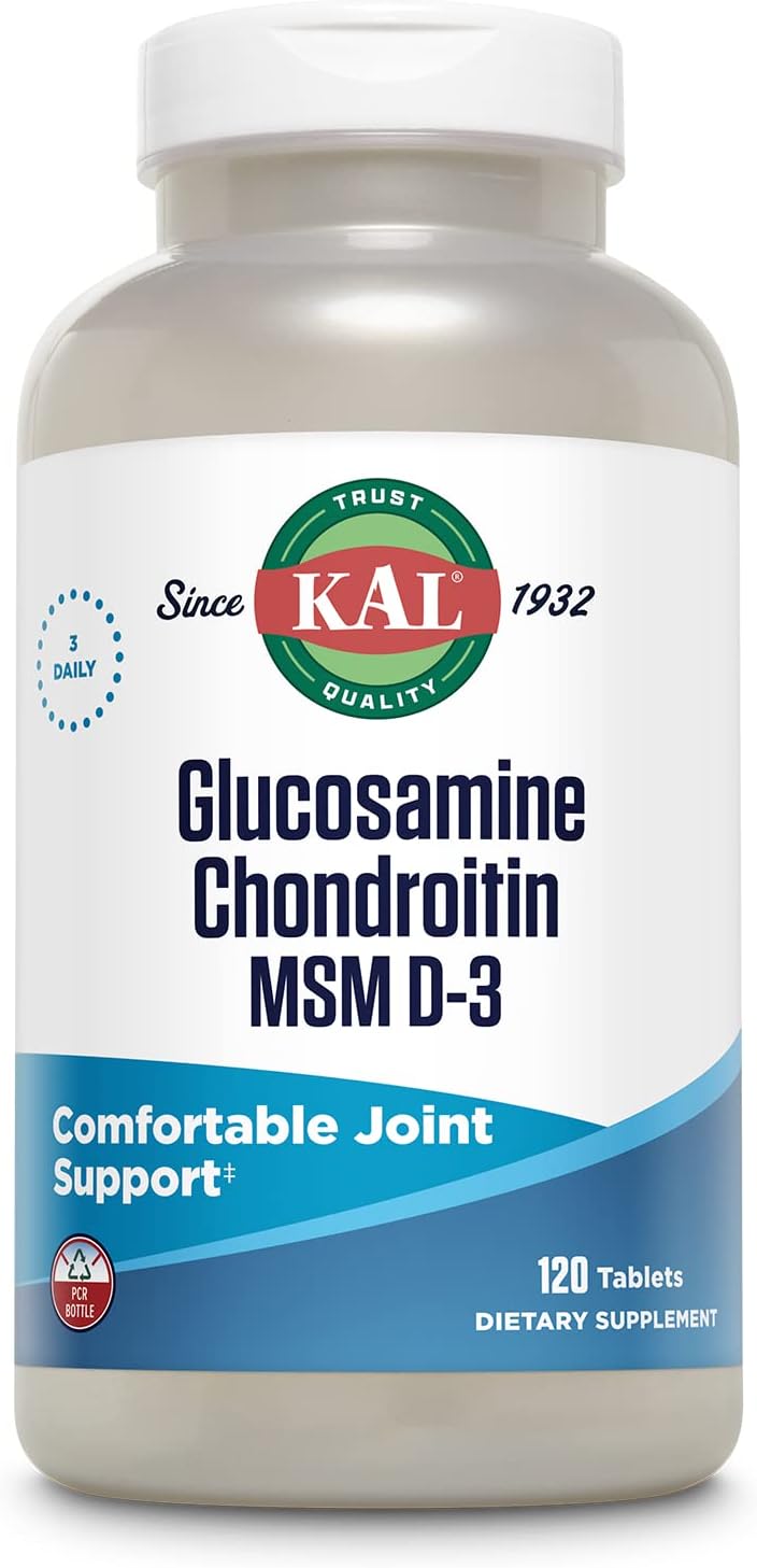 Kal Glucosamine Chondroitin Msm D-3, Joint Support Supplement, 1,500 Mg Of Glucosamine Sulfate, 1,200 Mg Of Chondroitin Sulfate, 1,000 Mg Of Msm, Plus Vitamin D3 & Vitamin C, 40 Servings, 120 Tablets